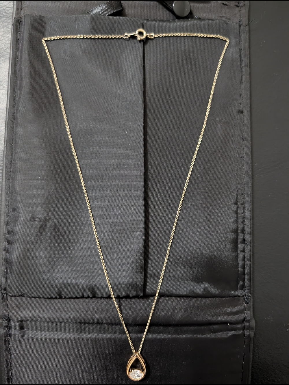 Gold-Tone Open Teardrop Pendant Necklace with Solitaire Stone (18")